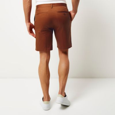Rust sateen skinny fit bermuda shorts